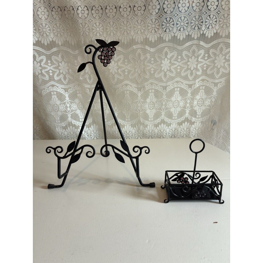 Metal Black Display Easel Recipe Book Stand Set Grapes Mediterranean Italian Y2K